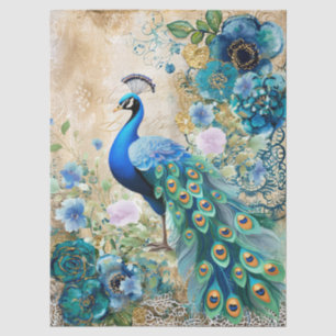 Elegante bedrängte Blaugrüne Blumen & Pfau Seidenpapier