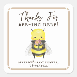 Elegante Bee and Blume Baby Dusche Gefallen Vielen Quadratischer Aufkleber