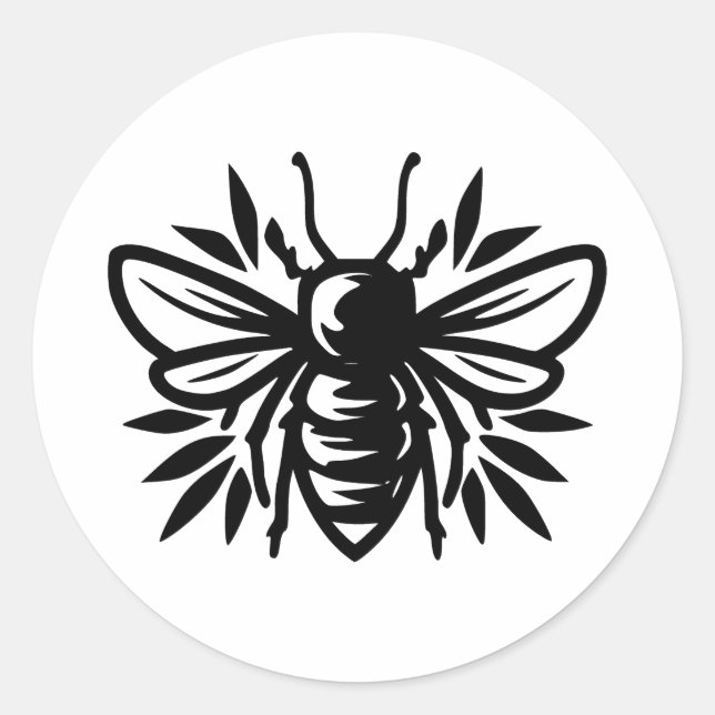 Elegante Bee Silhouette in BW Runder Aufkleber (Vorderseite)