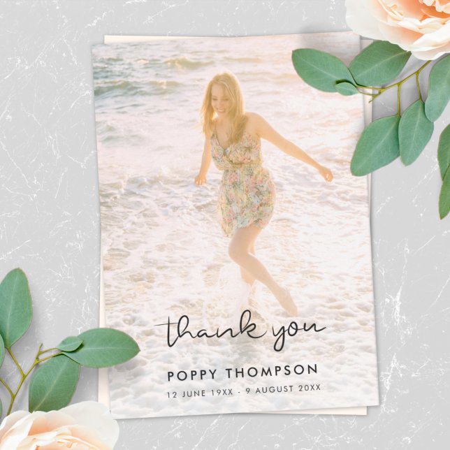 Elegante Beerdigung | Memorial Foto Chic Beileid Dankeskarte (Von Creator hochgeladen)