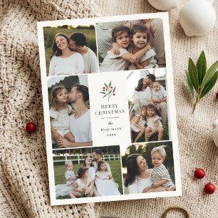 Elegante Beeren-Botanik-Weihnachts-6-Foto-Collage Feiertagskarte