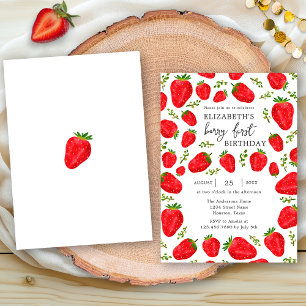 Elegante Beeren-Erstes-Rot-Erdbeere 1. Geburtstag Einladung