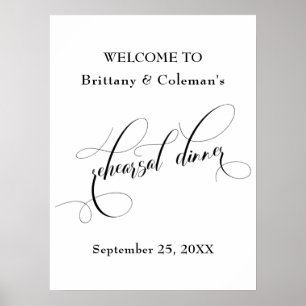 Elegante Begrüßung auf dem Probe-Dinner-Schild Poster