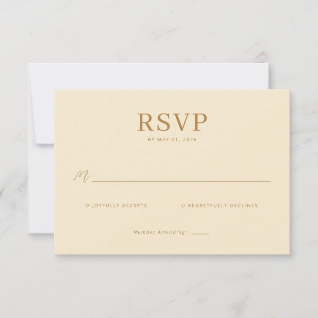 Elegante Beige-Antwortkarte RSVP Karte (Vorderseite)