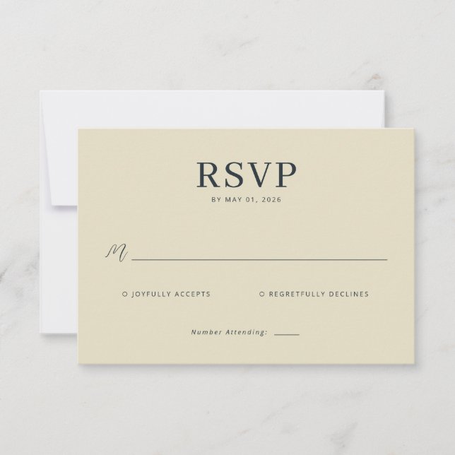 Elegante Beige-Antwortkarte RSVP Karte (Vorderseite)