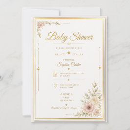 Elegante Beige Baby Shower Einladung