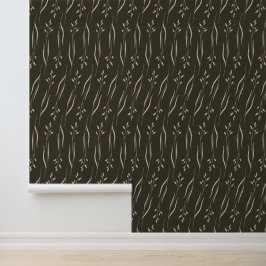 Elegante Beige Blätter auf Dunkel Tapete