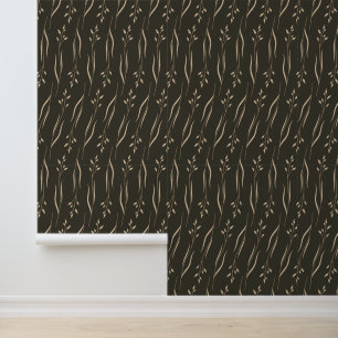 Elegante Beige Blätter auf Dunkel Tapete