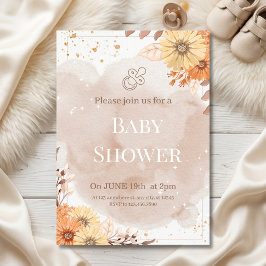 Elegante Beige Blumen-Baby-Party Einladung