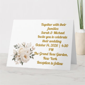 Elegante Beige Blumen Hochzeitseinladungsvorlage Karte