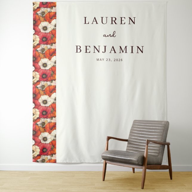 Elegante Beige Blumen Mohnblumen Wandteppich (Beispiel)