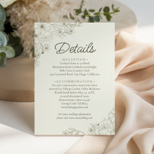 Elegante beige Blumen-Skript-Hochzeitsdetails Begleitkarte