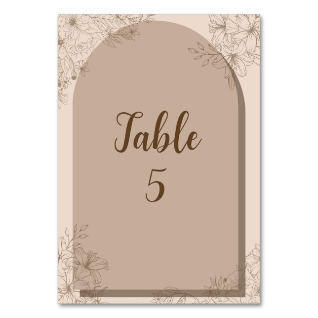 Elegante Beige Blumenhochzeit Tischnummer (Vorderseite)