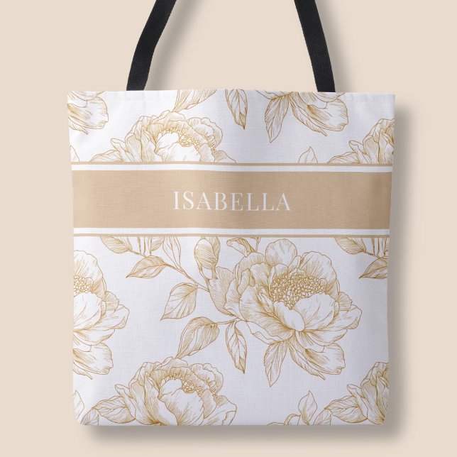 Elegante Beige Blumenmuster Chic Botanische Blume (Elegant Beige Floral Pattern Chic Botanical Flower Tote Bag)