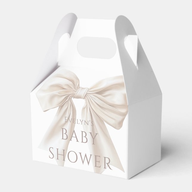 Elegante Beige Bow Gender Neutral Baby Dusche Geschenkschachtel (Vorderseite)