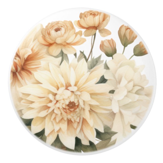 Elegante Beige Braun Blume Blumenknob Keramikknauf (Vorderseite)