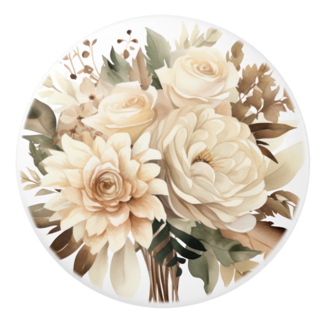 Elegante Beige Braun Blume Blumenknob Keramikknauf (Vorderseite)