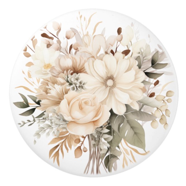 Elegante Beige Braun Blume Blumenknob Keramikknauf (Vorderseite)