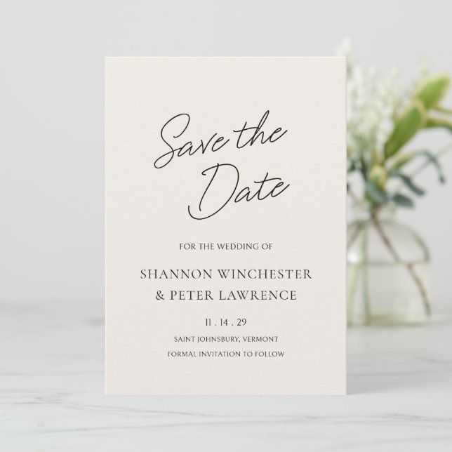 Elegante Beige Classic Wedding Save The Date (Stehend Vorderseite)