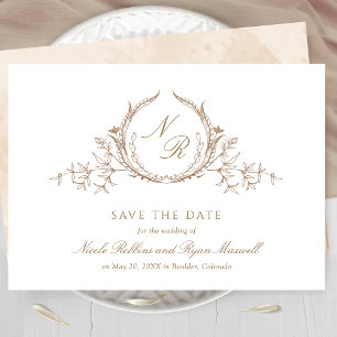Elegante Beige Cream Monogram Calligraphy Save The Date