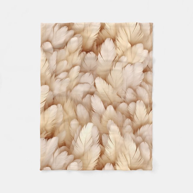 Elegante beige Federn Fleecedecke (Vorderseite)