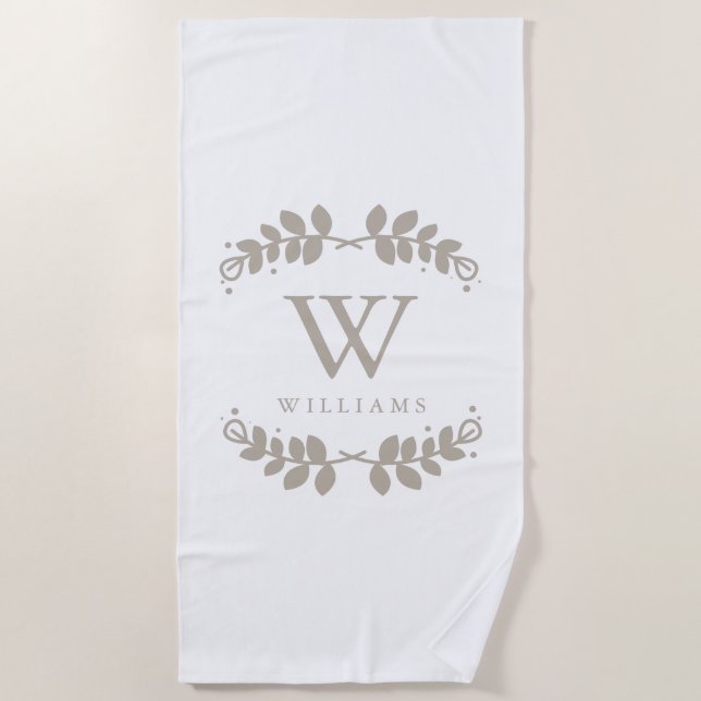Elegante Beige Gerahmt Monogram Strandtuch (Vorderseite)