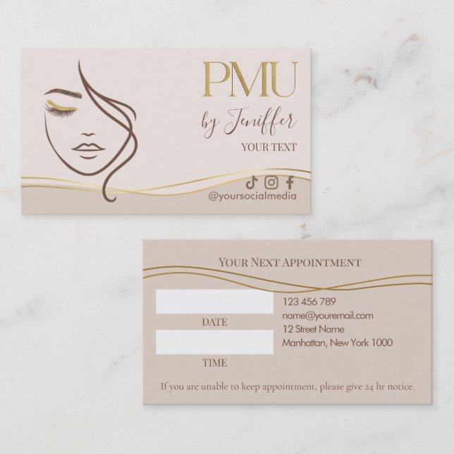 Elegante Beige & Gold PMU Termin (Vorne/Hinten)