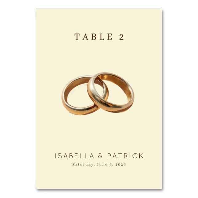Elegante Beige Gold Ringe Tischnummer (Vorderseite)