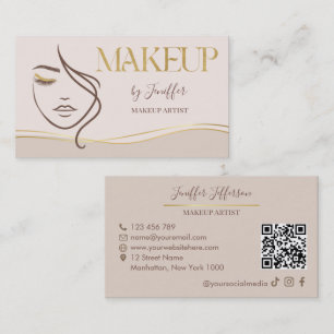 Elegante Beige & Gold Visitenkarte für Visagisten