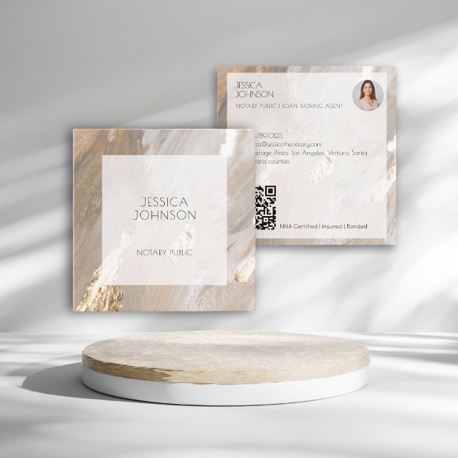 Elegante Beige Gold Watercolor QR Notar Public Quadratische Visitenkarte (Von Creator hochgeladen)