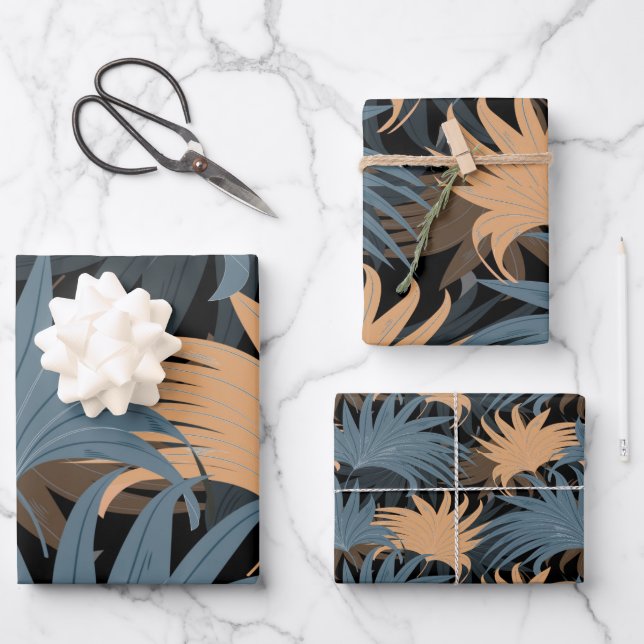 Elegante Beige Gray Palm Blätter Foliage Exotic (Vorderseite)