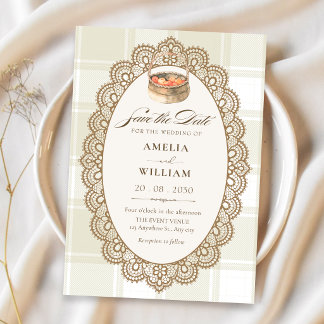 Elegante beige Hochzeit Save The Date