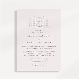 Elegante Beige Hochzeitslocation-Skizze - Hochzeit Einladung