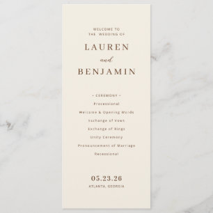 Elegante beige Hochzeitszeremonie Programm