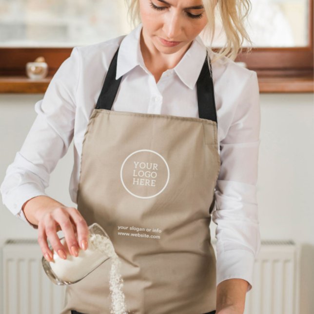 Elegante Beige Ihr Logo Hier Business-Website Schürze (Elegant Logo Business Minimal Promotional Apron made on Zazzle by Creative Design)