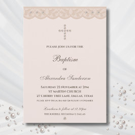 Elegante Beige Kreuz Taufzeremonie Christliche Tau Einladung