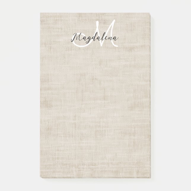 Elegante beige Leinenstruktur Post-it Klebezettel (Vorderseite)