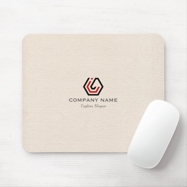 Elegante Beige Linen & Stehlogo Mousepad (Mit Mouse)