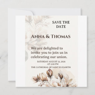Elegante Beige Magnolia Save the Date Karte