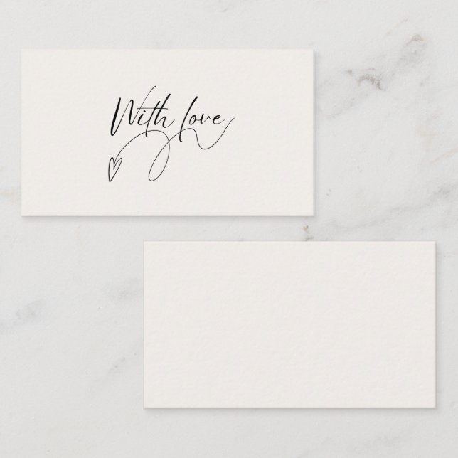 Elegante Beige Minimalistisch mit Liebe Script Mitteilungskarte (Vorne/Hinten)