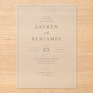 Elegante Beige Minimalistische Hochzeits-Einladung Acryleinladungen