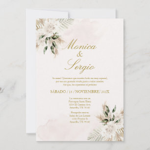 Elegante beige Pampa Hochzeit Einladung in Spanisc