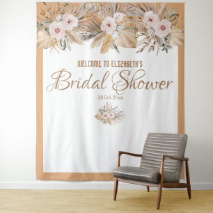 Elegante beige Pampasgras-Brautabschiedshintergrün Wandteppich