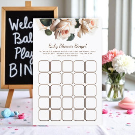 Elegante Beige Rose Girl Baby Shower Game Bingo