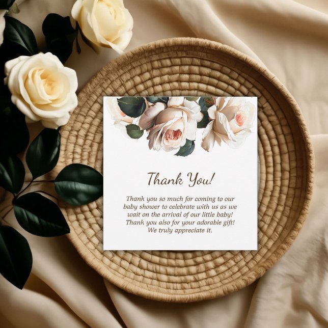 Elegante Beige Rose Girl Babydusche Dankeskarte (Elegant Beige Rose Girl Baby Shower Thank You Card)