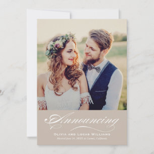 Elegante Beige-Schrift Hochzeitsfoto-Empfang Einladung