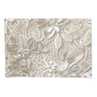 Elegante beige Spitze mit Diamant Kissenbezug