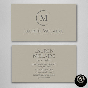 Elegante Beige-Taupe-Kreis-Monogramm Visitenkarte