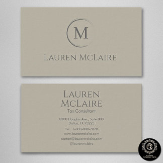 Elegante Beige-Taupe-Kreis-Monogramm Visitenkarte