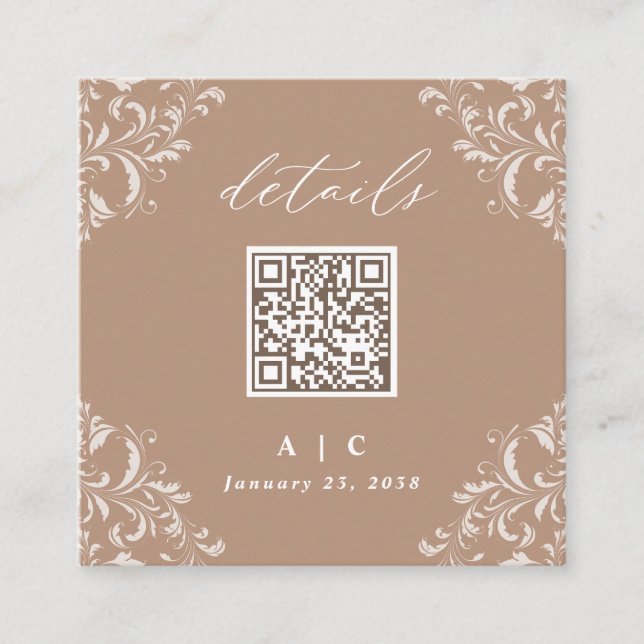Elegante Beige Taupe QR Code Hochzeitsdetails Begleitkarte (Vorderseite)